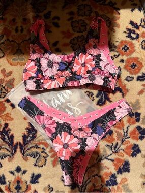 Kulani Kinis Pink & Black Floral Bikini Set